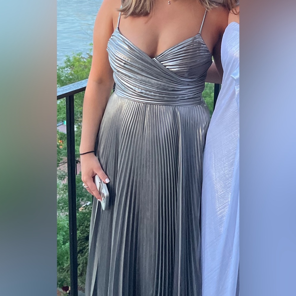 ALC Silver Ruched Pleated Gown